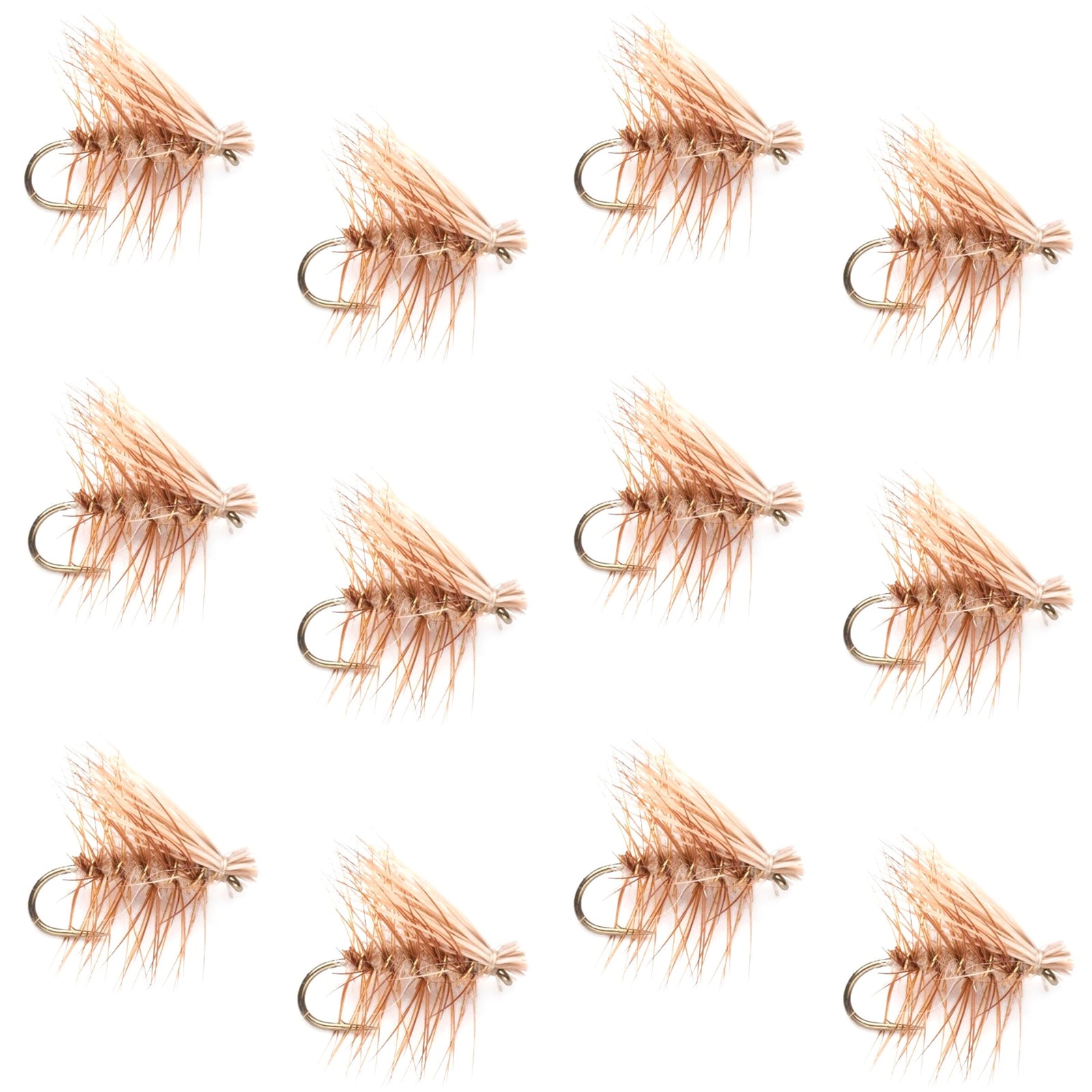 Barbless Tan Elk Hair Caddis Classic Trout Dry Flies 1 Dozen Flies Size 12