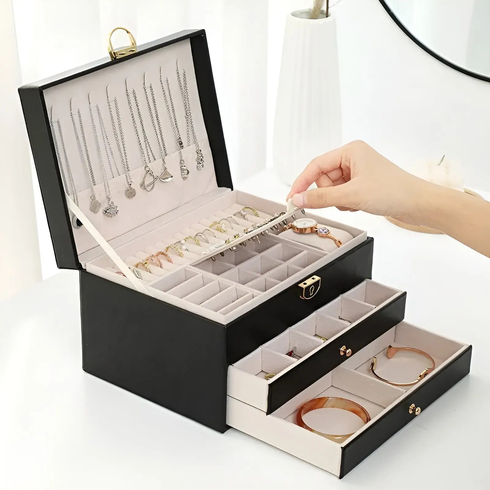 PU Leather Jewelry Box Organizer Multi Layer Jewelry Storage Case with Compartments