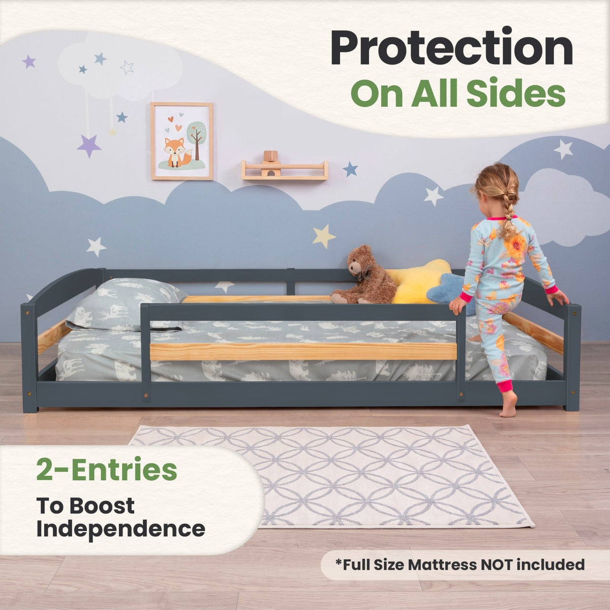 Full-Size Montessori Floor Bed with Strong Slatted Frame