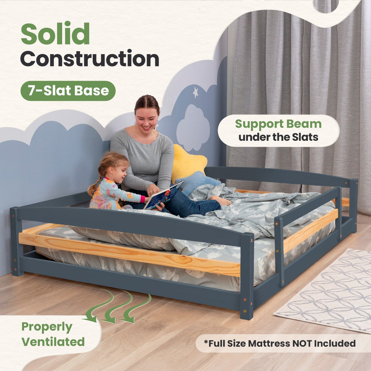 Full-Size Montessori Floor Bed with Strong Slatted Frame