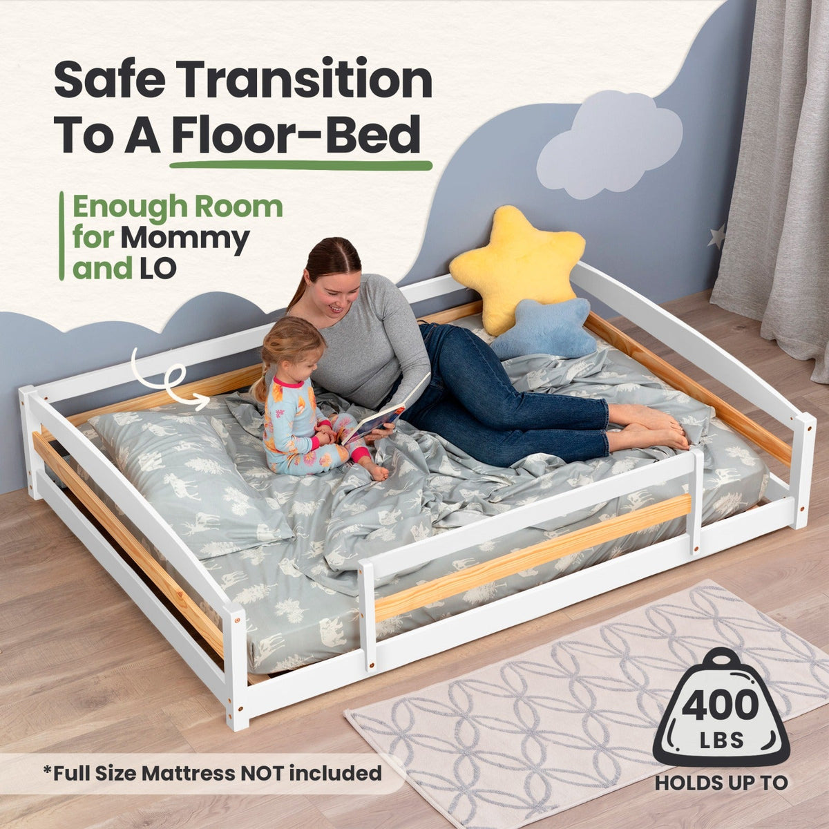 Full-Size Montessori Floor Bed with Strong Slatted Frame