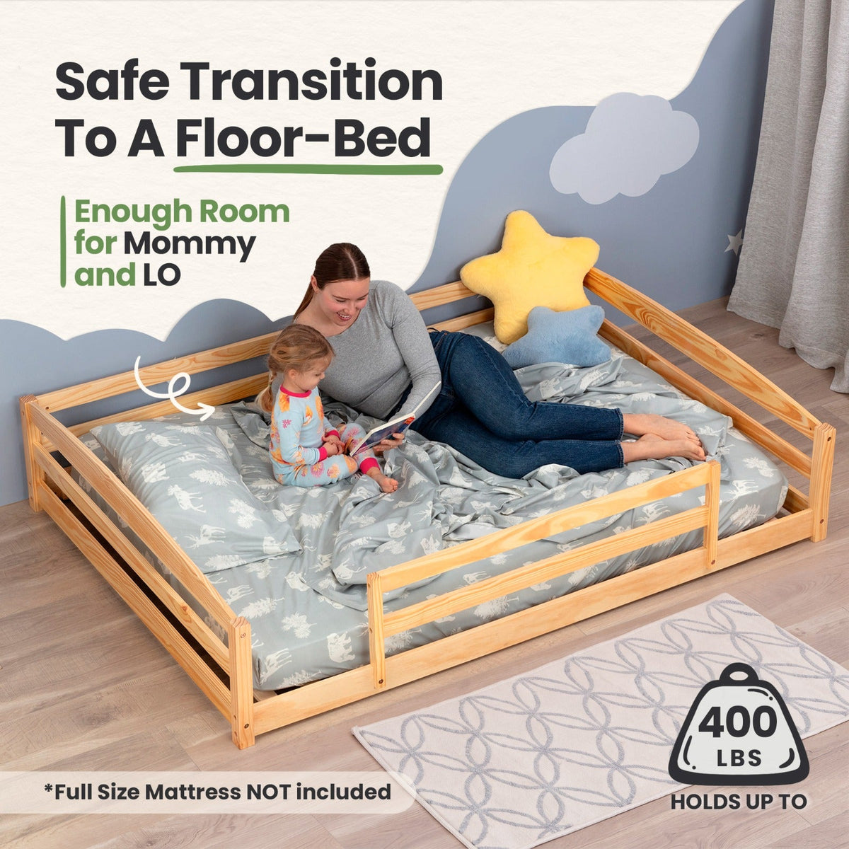 Full-Size Montessori Floor Bed with Strong Slatted Frame