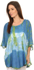 Sakkas Ellesa Ombre Tie Dye Circle Poncho Blouse Shirt Top With Sequin Embroidery