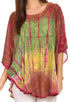 Sakkas Ellesa Ombre Tie Dye Circle Poncho Blouse Shirt Top With Sequin Embroidery