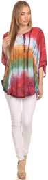 Sakkas Ellesa Ombre Tie Dye Circle Poncho Blouse Shirt Top With Sequin Embroidery