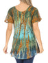 Sakkas Dina Relaxed Fit Sequin Tie Dye Embroidery Cap Sleeves Blouse / Top