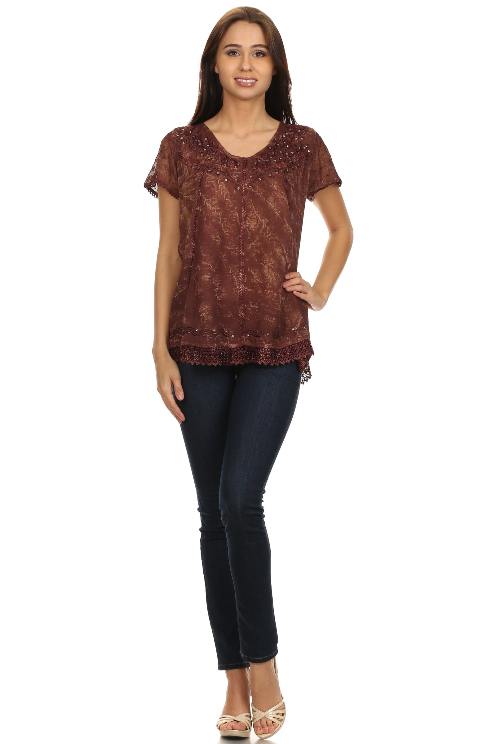 Sakkas Hope Embroidery And Seqiun Accents Summer Blouse