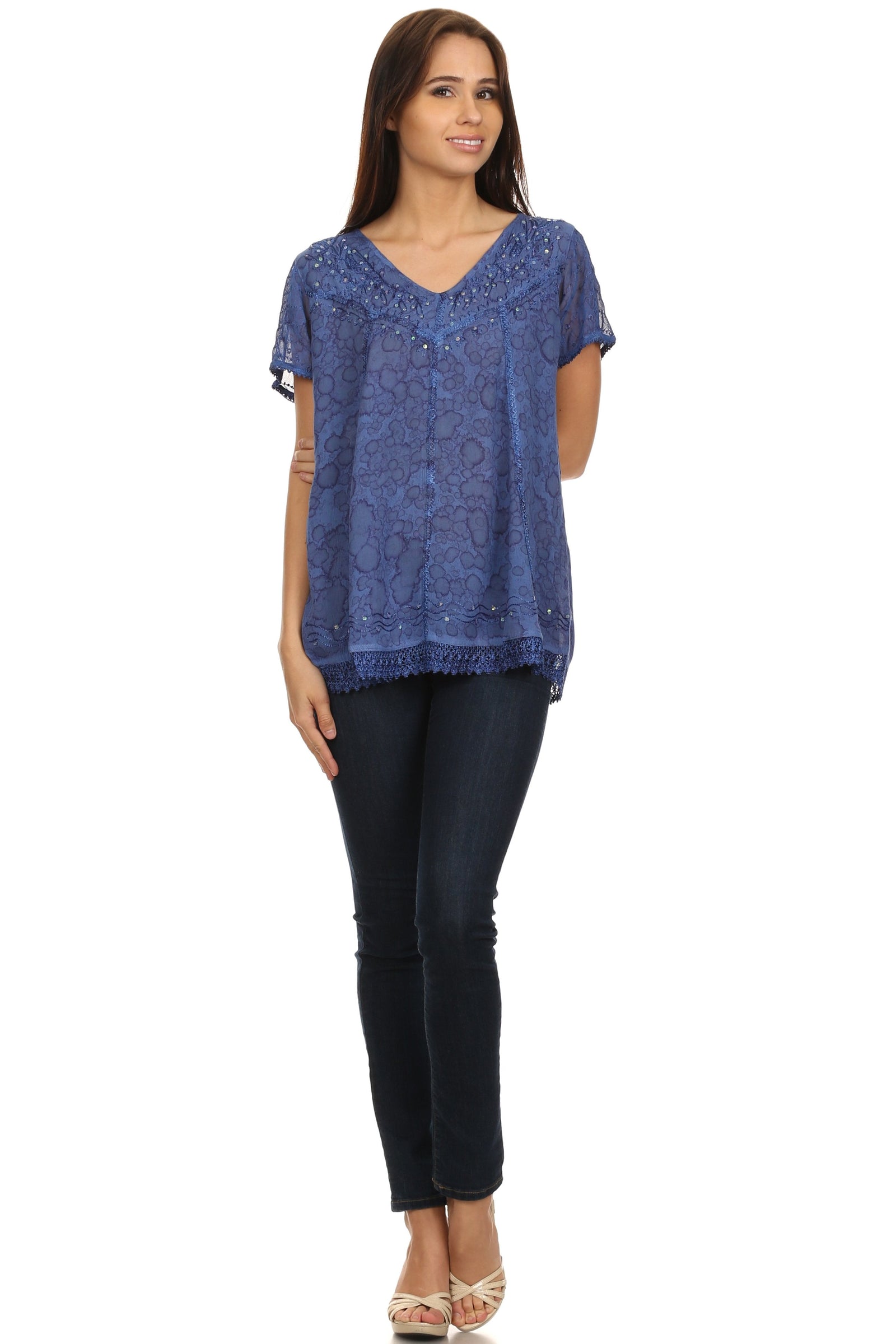 Sakkas Charolette Embroidery And Seqiun Accents Blouse