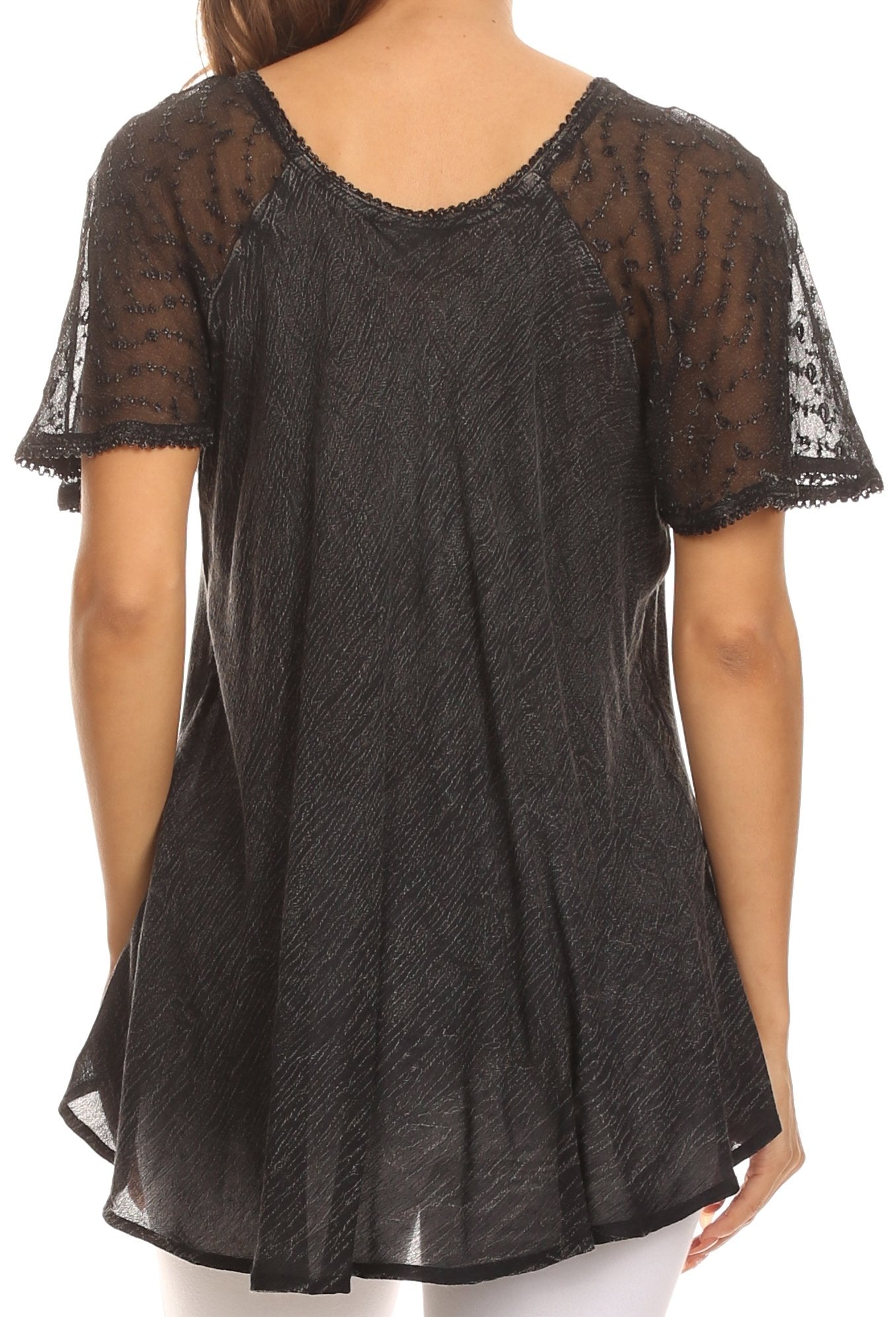 Sakkas Ellie Sequin Embroidered Cap Sleeve Scoop Neck Relaxed Fit Blouse