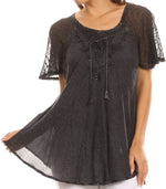 Sakkas Ellie Sequin Embroidered Cap Sleeve Scoop Neck Relaxed Fit Blouse