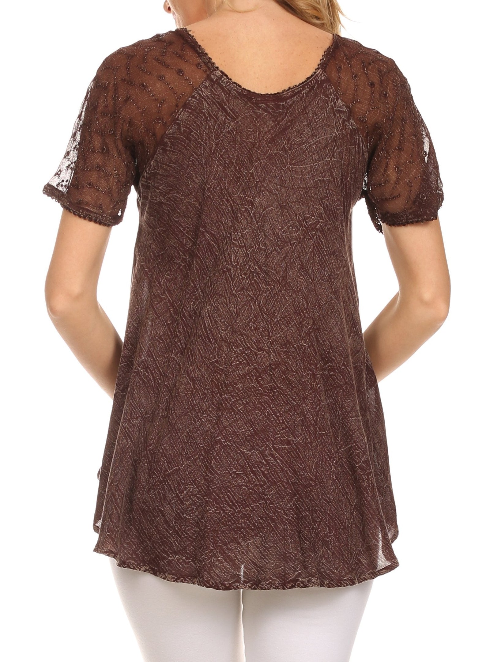 Sakkas Ellie Sequin Embroidered Cap Sleeve Scoop Neck Relaxed Fit Blouse