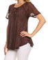 Sakkas Ellie Sequin Embroidered Cap Sleeve Scoop Neck Relaxed Fit Blouse