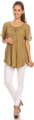 Sakkas Ellie Sequin Embroidered Cap Sleeve Scoop Neck Relaxed Fit Blouse