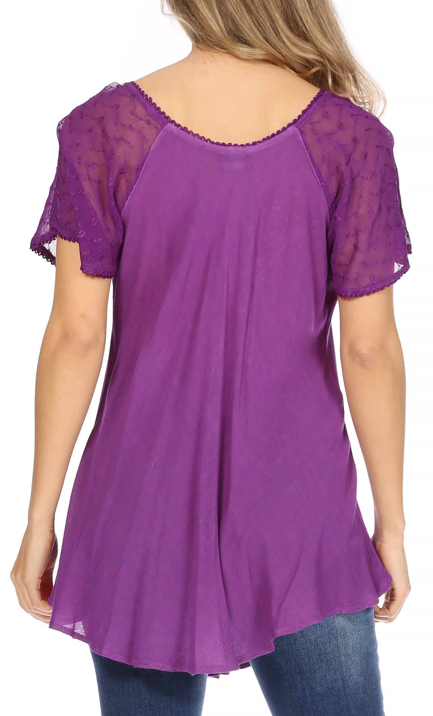 Sakkas Ellie Sequin Embroidered Cap Sleeve Scoop Neck Relaxed Fit Blouse