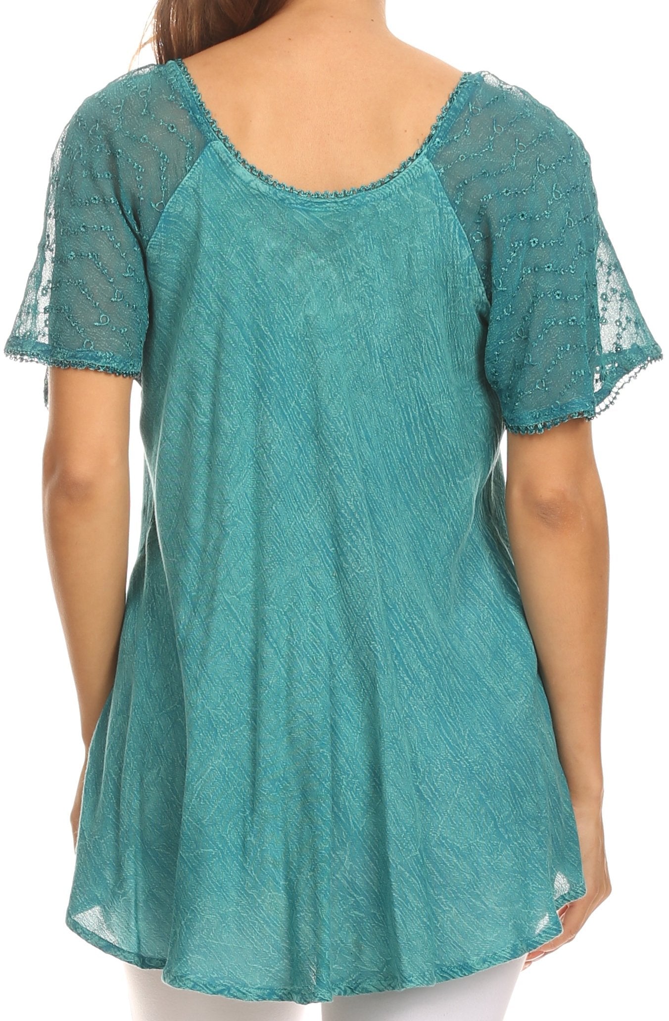 Sakkas Ellie Sequin Embroidered Cap Sleeve Scoop Neck Relaxed Fit Blouse