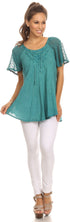 Sakkas Ellie Sequin Embroidered Cap Sleeve Scoop Neck Relaxed Fit Blouse