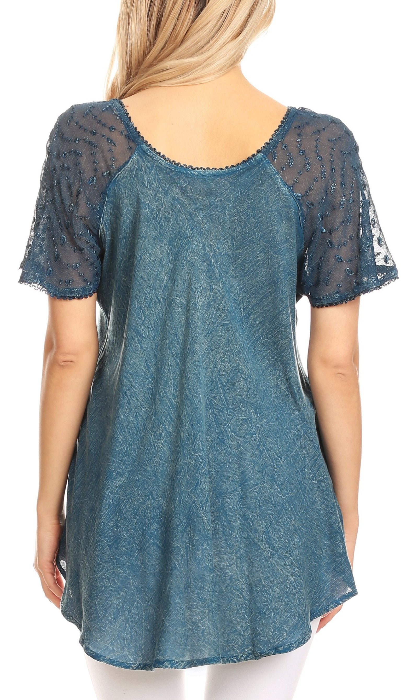 Sakkas Ellie Sequin Embroidered Cap Sleeve Scoop Neck Relaxed Fit Blouse