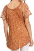 Sakkas Ash Speckled Tiedye Embroidered Cap Sleeve Blouse Top With Embroidery Hems
