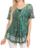Sakkas Ash Speckled Tiedye Embroidered Cap Sleeve Blouse Top With Embroidery Hems