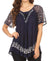 Sakkas Ash Speckled Tiedye Embroidered Cap Sleeve Blouse Top With Embroidery Hems