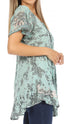 Sakkas Ash Speckled Tiedye Embroidered Cap Sleeve Blouse Top With Embroidery Hems