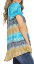Sakkas Monet Long Tall Tie Dye Ombre Embroidered Cap Sleeve Blouse Shirt Top