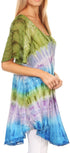 Sakkas Monet Long Tall Tie Dye Ombre Embroidered Cap Sleeve Blouse Shirt Top