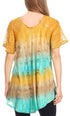 Sakkas Monet Long Tall Tie Dye Ombre Embroidered Cap Sleeve Blouse Shirt Top