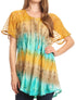 Sakkas Monet Long Tall Tie Dye Ombre Embroidered Cap Sleeve Blouse Shirt Top