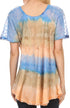 Sakkas Monet Long Tall Tie Dye Ombre Embroidered Cap Sleeve Blouse Shirt Top