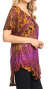 Sakkas Splenka Long Tie Dye Embroidered Corset Neck Cap Sleeve Blouse Shirt Top