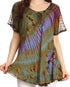 Sakkas Splenka Long Tie Dye Embroidered Corset Neck Cap Sleeve Blouse Shirt Top