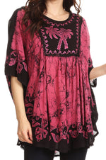 Sakkas Lynda Two Tone Batik Embroidered Palm Tree Peasant Top / Poncho