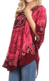 Sakkas Lynda Two Tone Batik Embroidered Palm Tree Peasant Top / Poncho