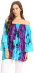 Sakkas Alania Watercolor Tie Dye Double Bell Sleeve Raglan Blouse
