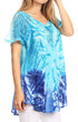 Sakkas Mira Tie Dye Two Tone Sheer Cap Sleeve Relaxed Fit Embellished Tunic Top