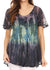 Sakkas Nayen Tie-Dye Sheer Cap Sleeve Embellished Relaxed Fit Drawstring Tunic Top