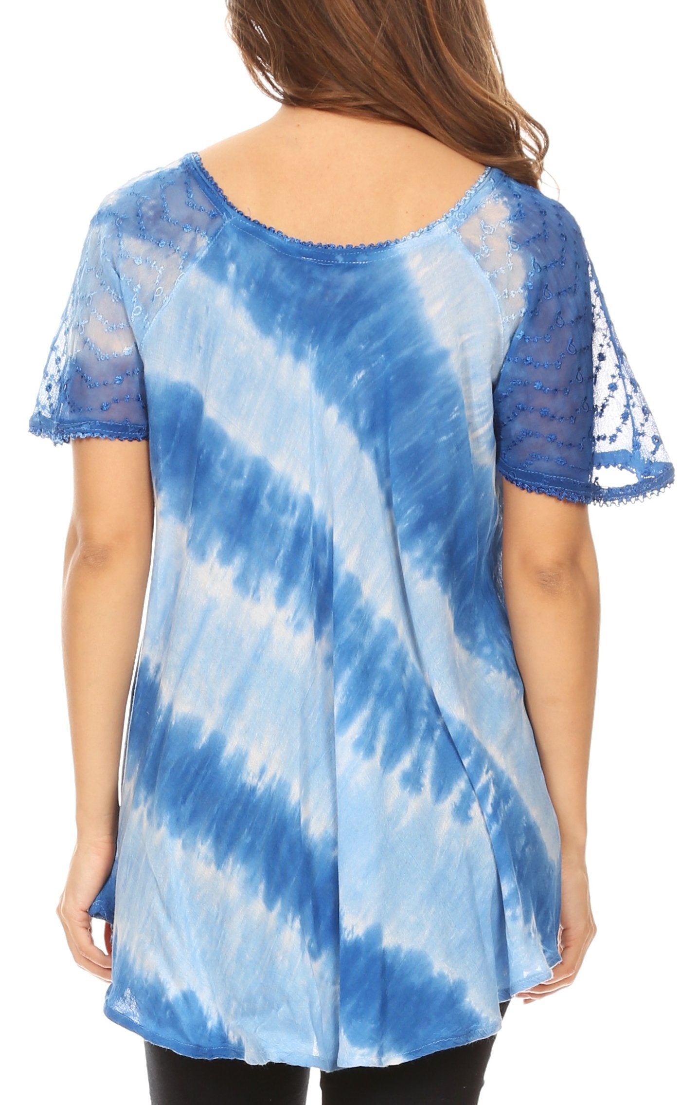 Sakkas Flavia Womens Everyday Blouse Top with Tie-dye & Block Print Light and Soft