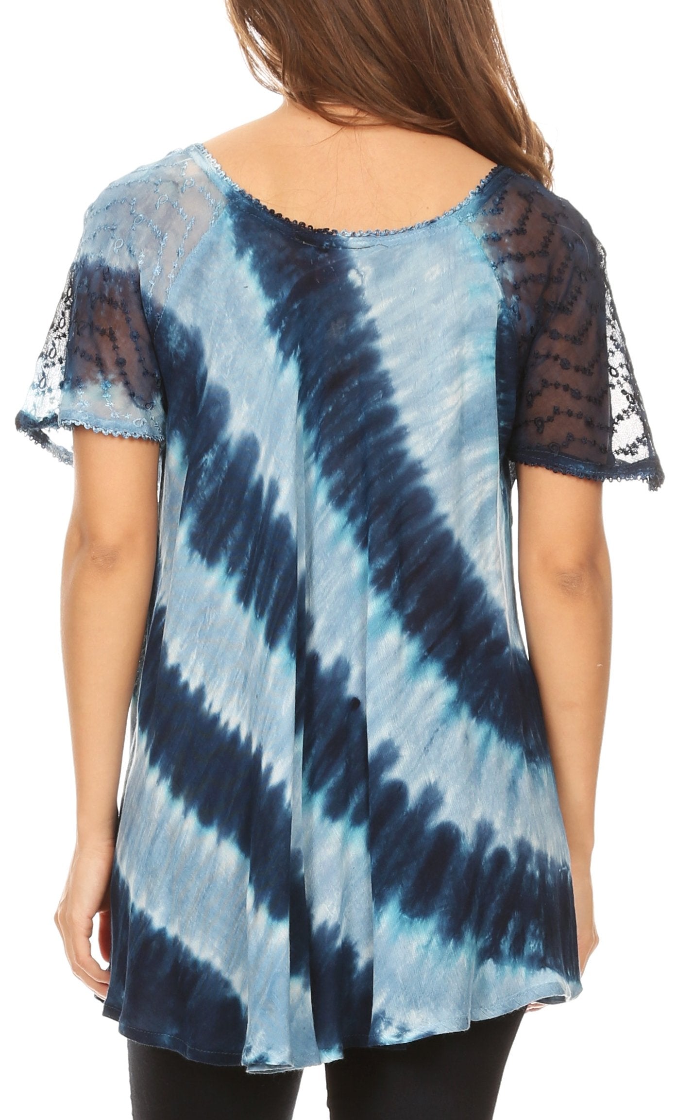Sakkas Flavia Womens Everyday Blouse Top with Tie-dye & Block Print Light and Soft