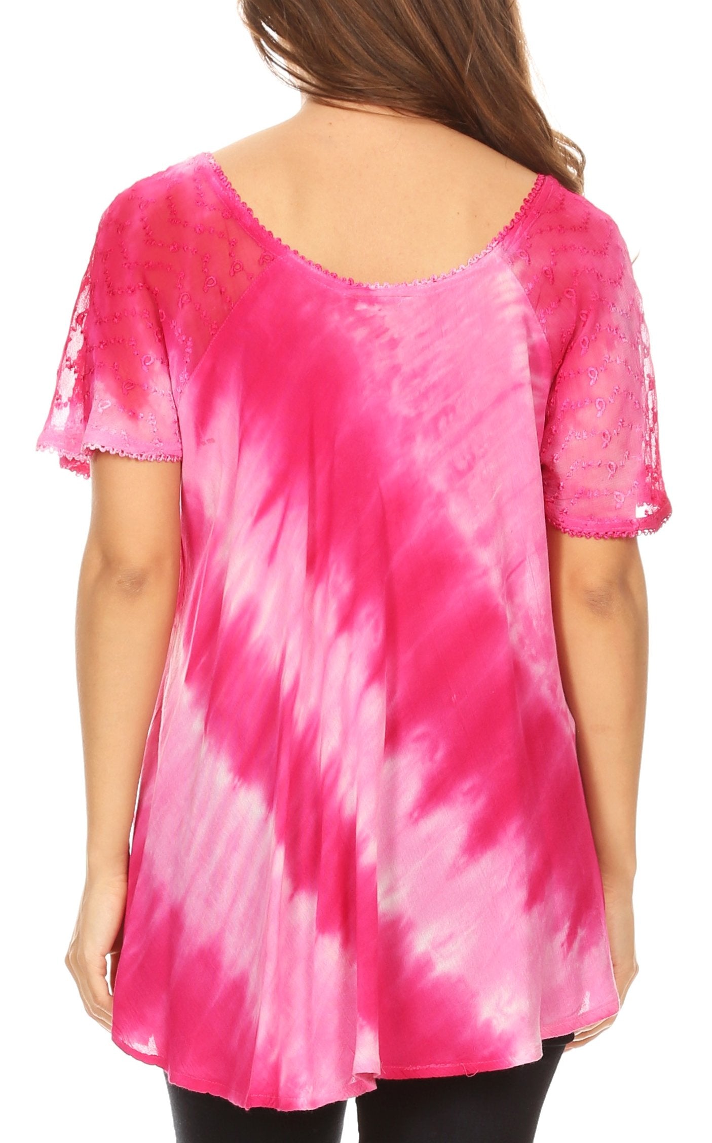 Sakkas Flavia Womens Everyday Blouse Top with Tie-dye & Block Print Light and Soft