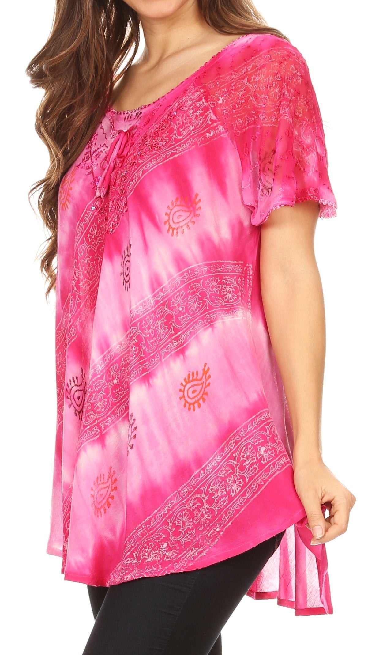 Sakkas Flavia Womens Everyday Blouse Top with Tie-dye & Block Print Light and Soft