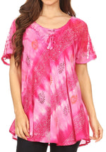 Sakkas Flavia Womens Everyday Blouse Top with Tie-dye & Block Print Light and Soft