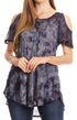Sakkas Aziza Womens Cold Shoulder Tie-dye Blouse Top with Corset and Embroidery