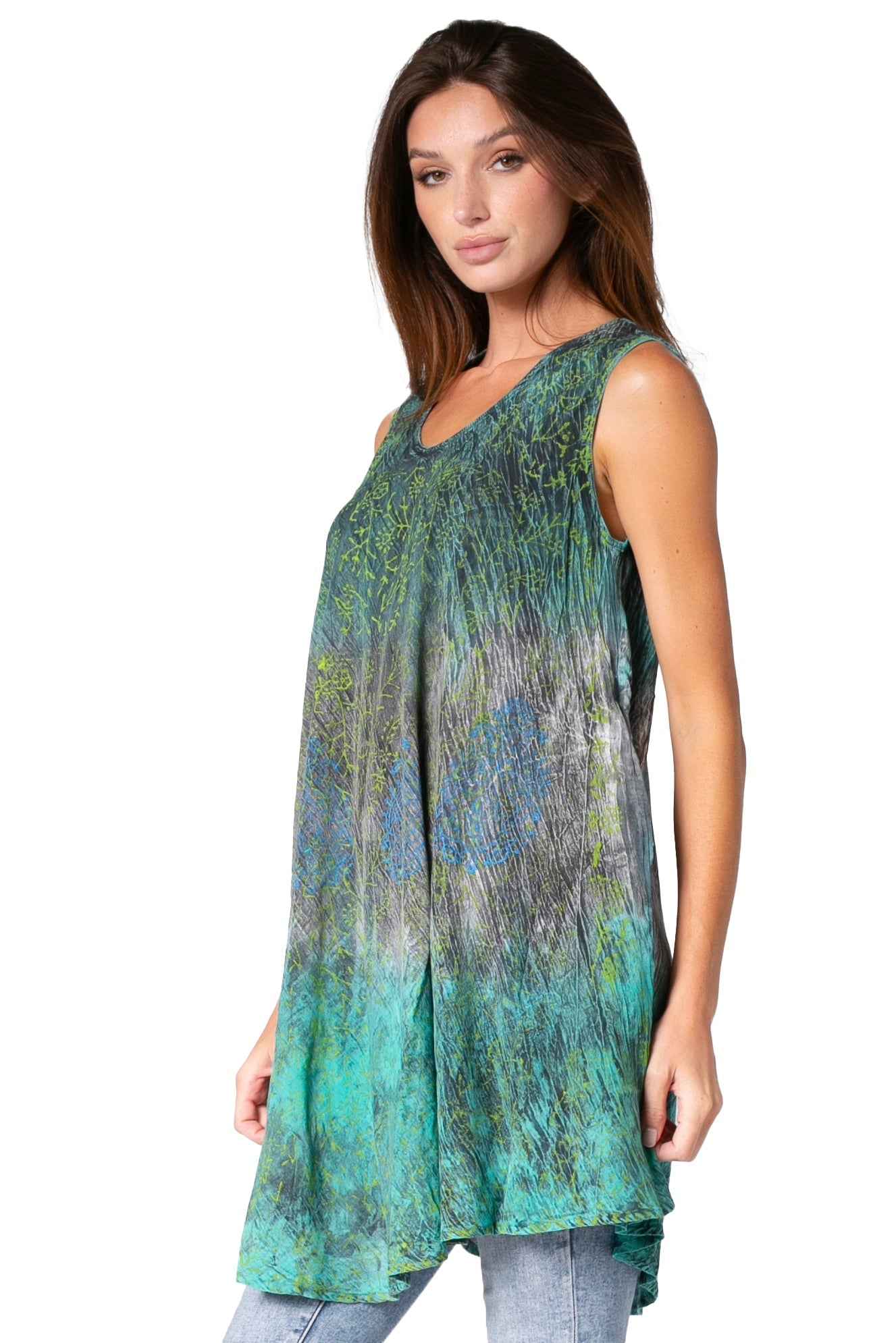 Sakkas Isabela Womens Everyday Summer Sleeveless Tank Top Tie-dye & Block Print