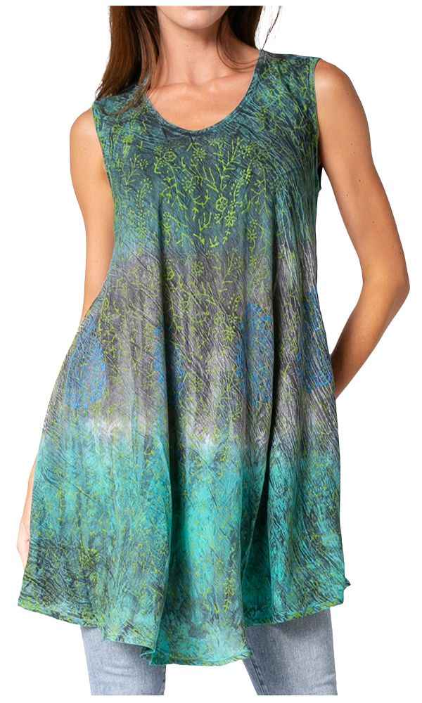 Sakkas Isabela Womens Everyday Summer Sleeveless Tank Top Tie-dye & Block Print