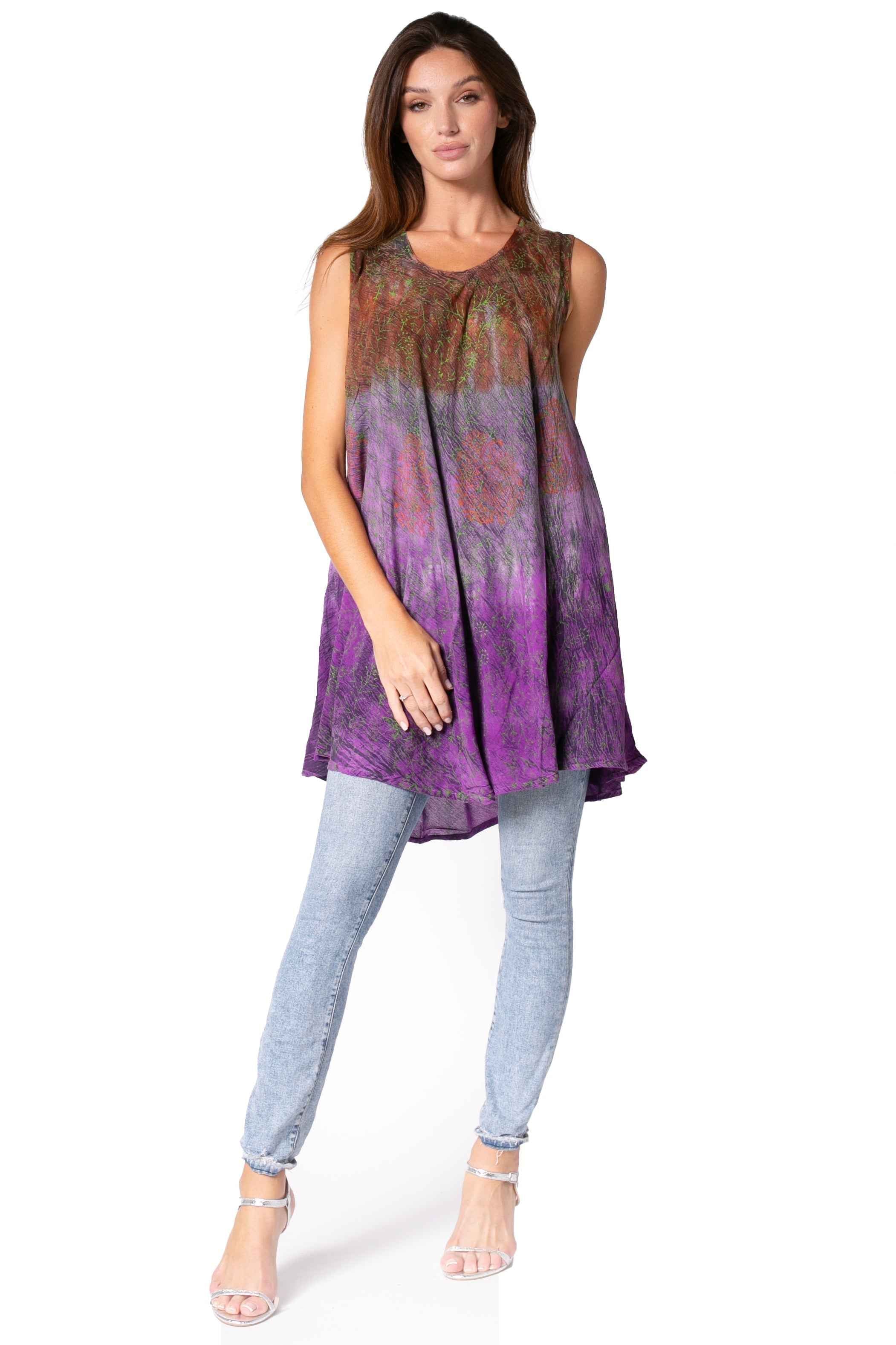 Sakkas Isabela Womens Everyday Summer Sleeveless Tank Top Tie-dye & Block Print