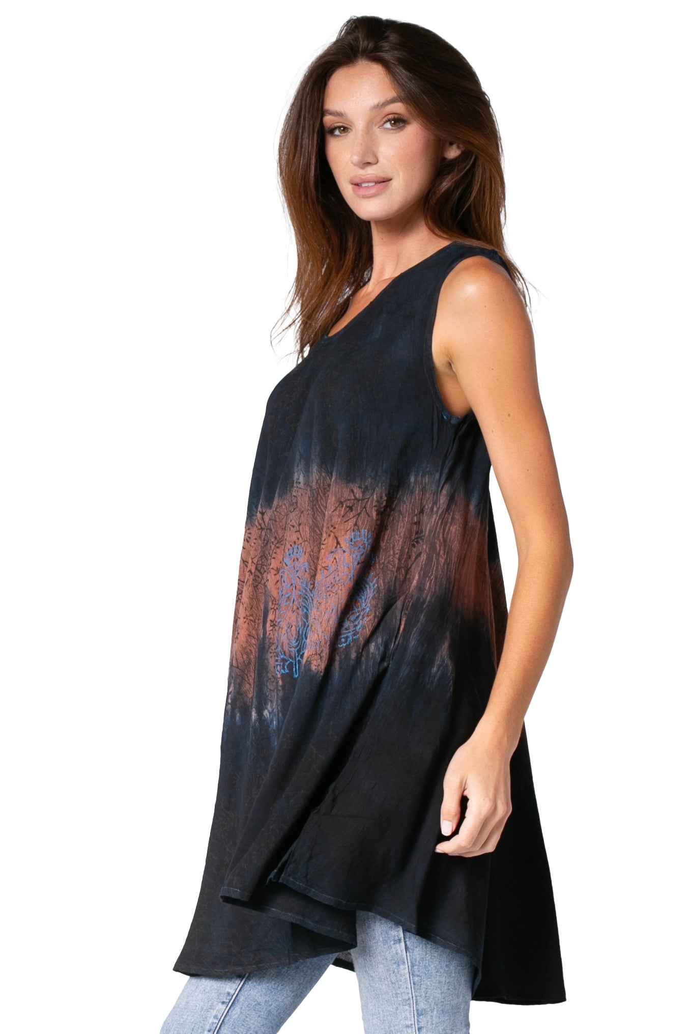 Sakkas Isabela Womens Everyday Summer Sleeveless Tank Top Tie-dye & Block Print