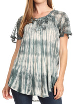 Sakkas Donna Women's Casual Lace Short Sleeve Tie Dye Corset Loose Top Blouse