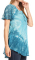 Sakkas Donna Women's Casual Lace Short Sleeve Tie Dye Corset Loose Top Blouse