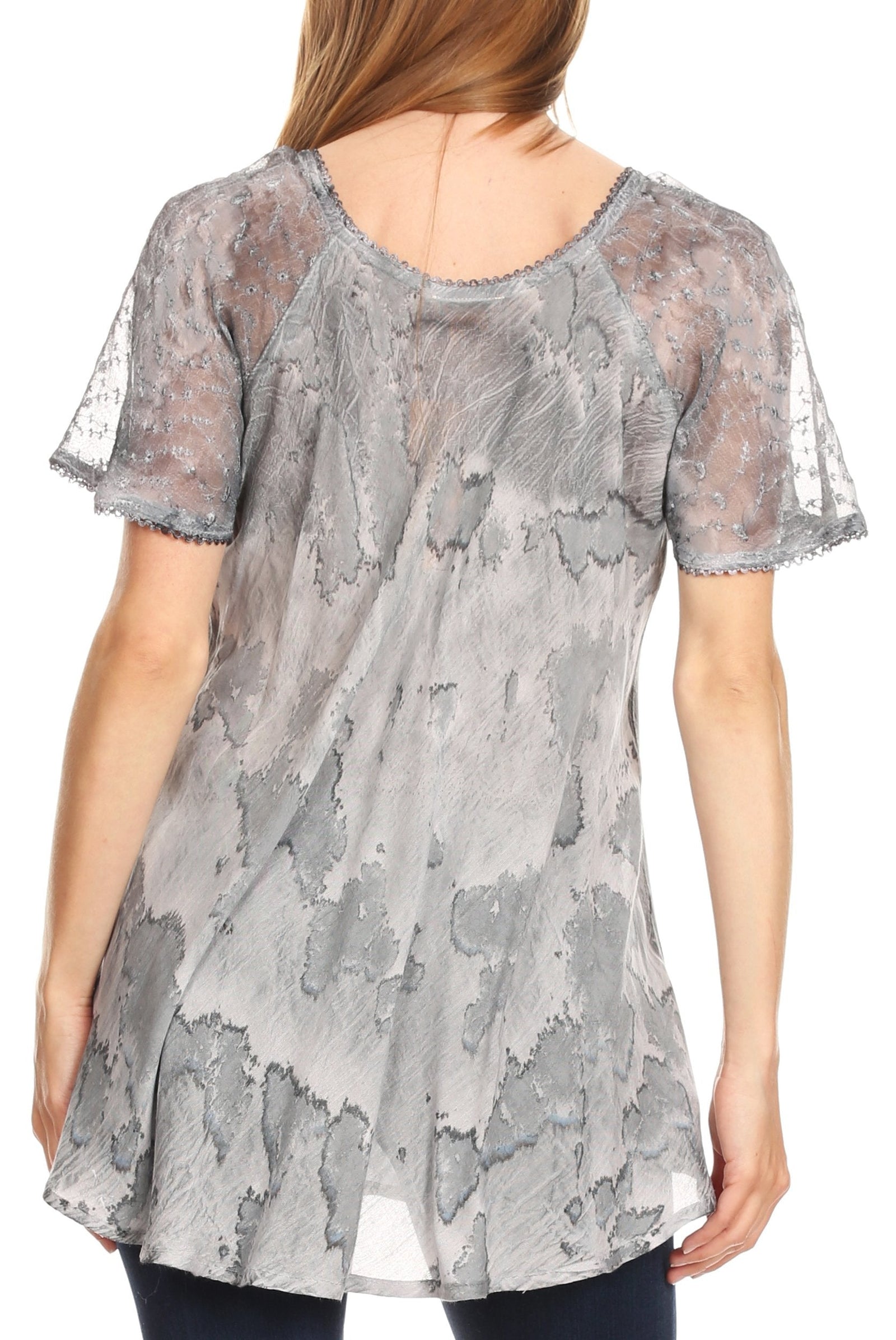 Sakkas Marzia Women's Loose Fit Short Sleeve Casual Tie Dye Batik Blouse Top Tunic